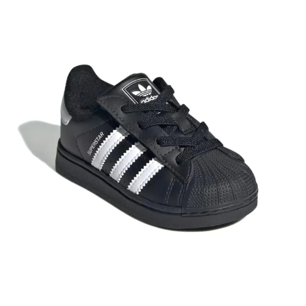 Adidas Kids Core Black Cloud White Superstar II Elastic Lace Shoes Size 4K